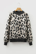 Leopard Contrast Trim Drop Shoulder Sweater