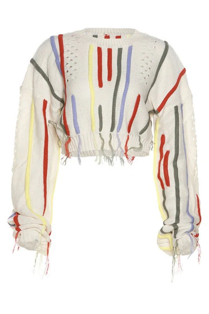 Distressed Knit Multicolored Sweater
