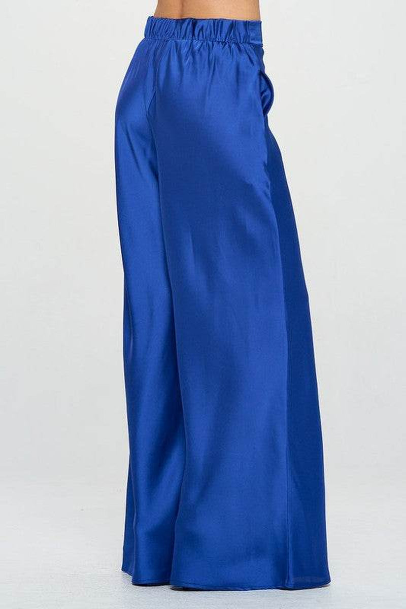 Stretch Satin Pants W/ Elastic Waist and Pockets