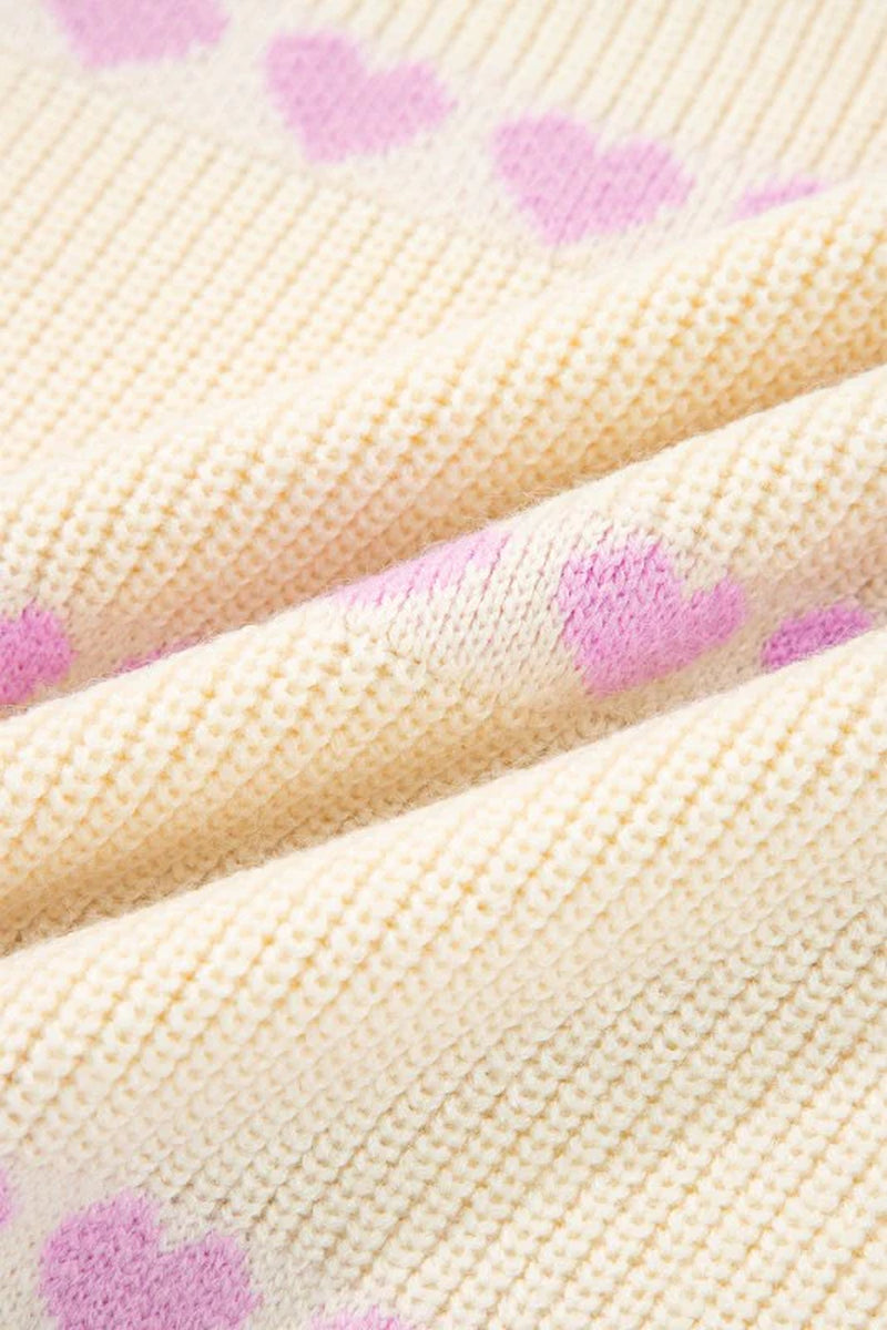 Valentine Heart Ribbed Knit Crewneck Sweater