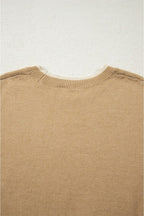 Leopard Bow Split Cuff Contrast Trim Sweater