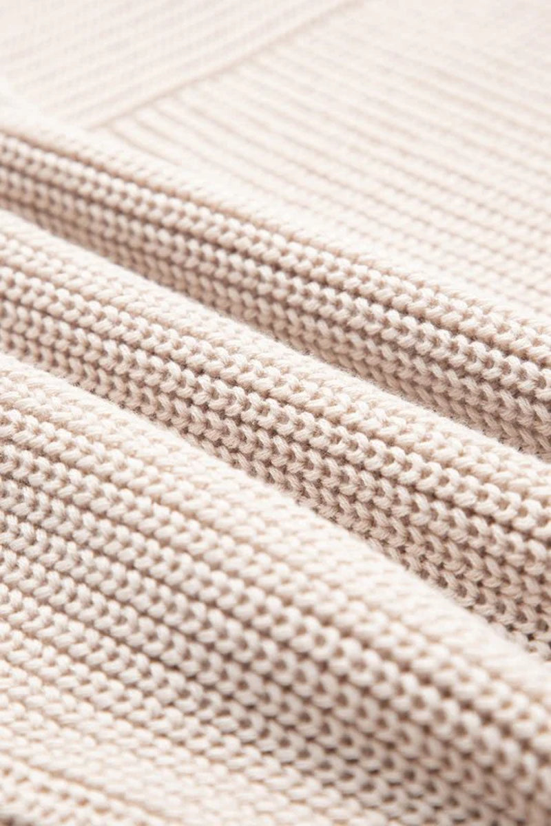 Ribbed Patchwork Textured Knit Puff Sleeve Sweater