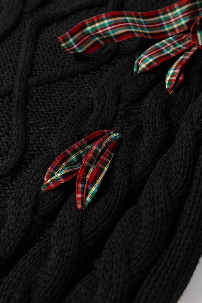 Christmas Plaid Lace-Up Puff Sleeve Sweater