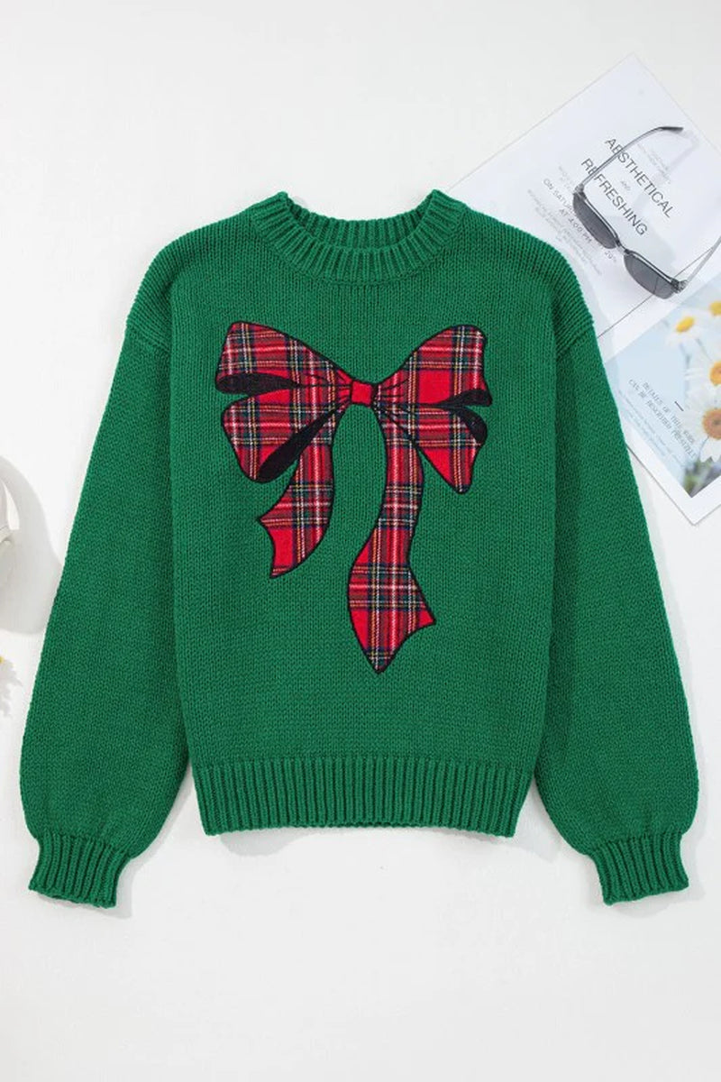 Plaid Bow Holiday Sweater