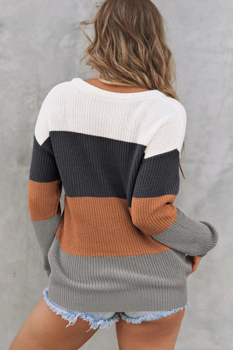 Colorblock Stripe round Neck Pullover Sweater