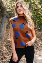 Floral High Neck Sweater Vest