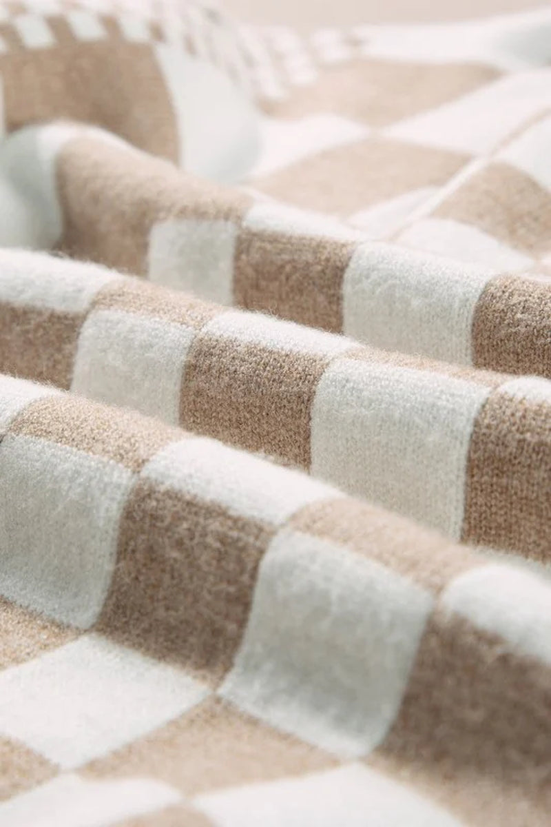 Checker round Neck Drop Shoulder Sweater