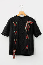 Christmas Plaid Lace-Up Puff Sleeve Sweater