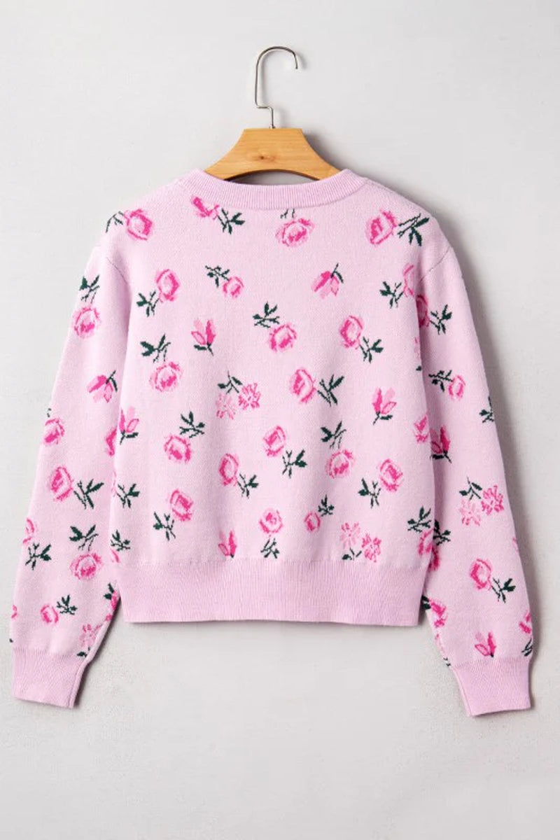 Floral Drop Shoulder Cropped Sweater