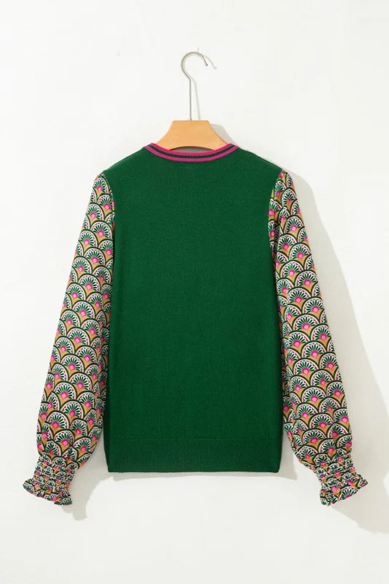 Floral Patchwork Puff Sleeve Sweater