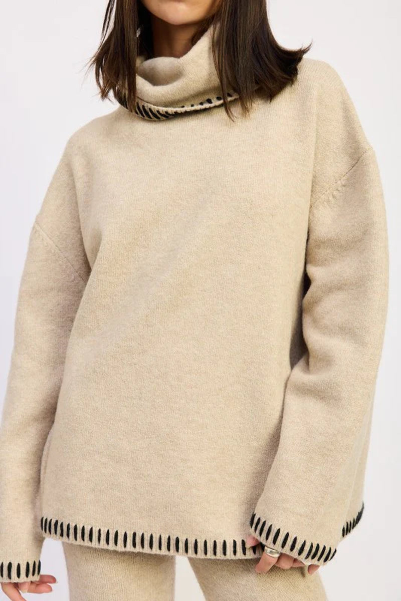 Stitched Oversized Turtleneck Sweater