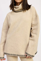 Stitched Oversized Turtleneck Sweater