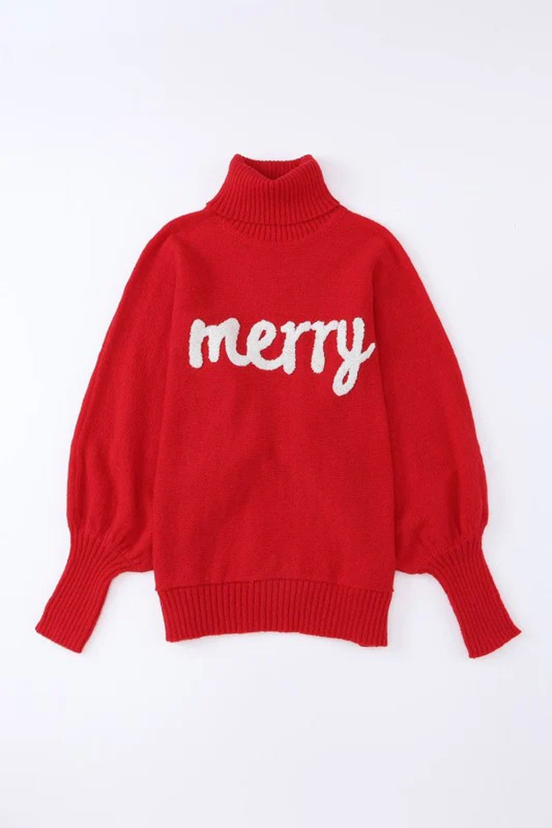 Merry Embroidered Puff Sleeve Turtleneck