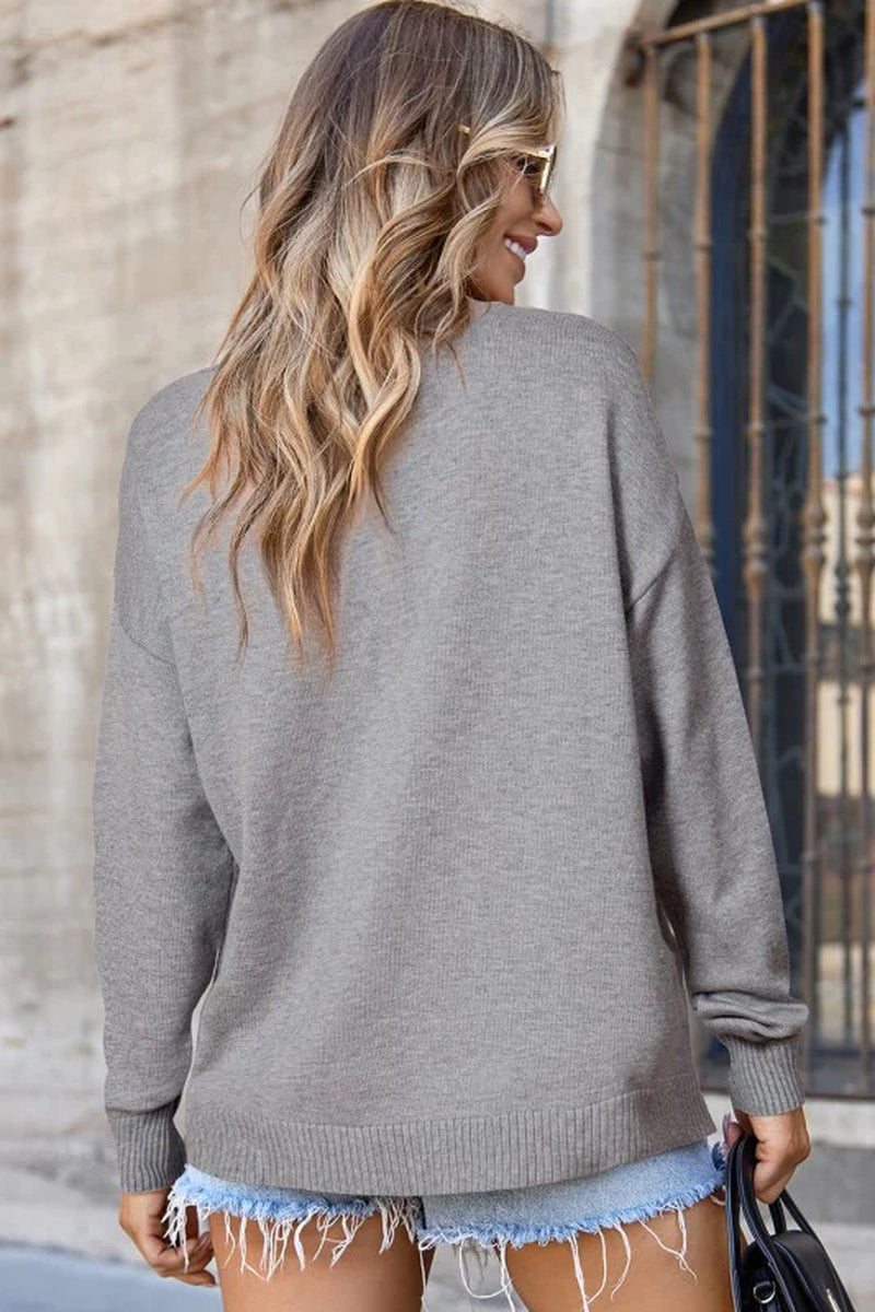 Solid Front Center Seam Drop Shoulder Sweater