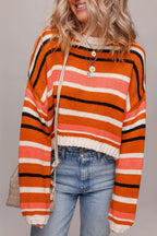 Stripe Drop Shoulder Cropped Pullover Sweater