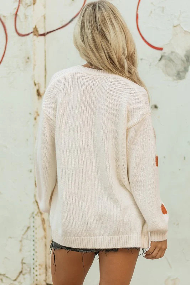 Pumpkin Embroidered Open Front Drop Shoulder Cardi