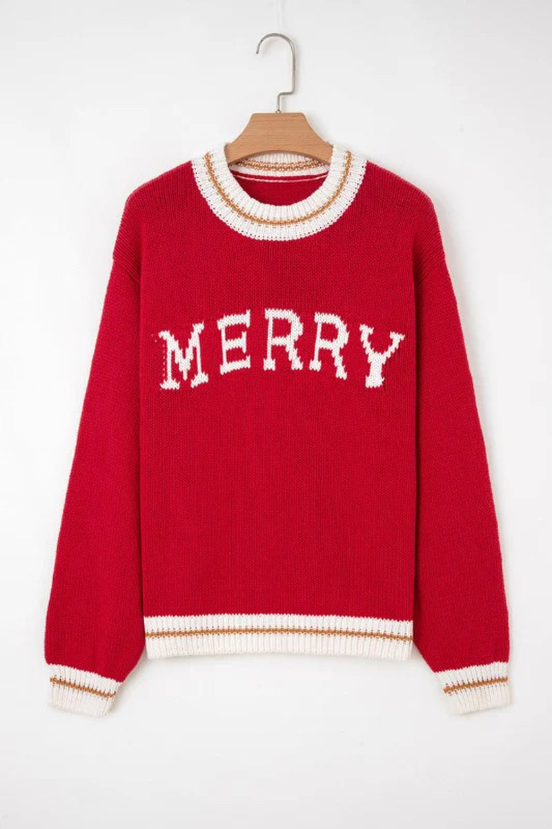 MERRY Colorblock Trim Drop Shoulder Sweater
