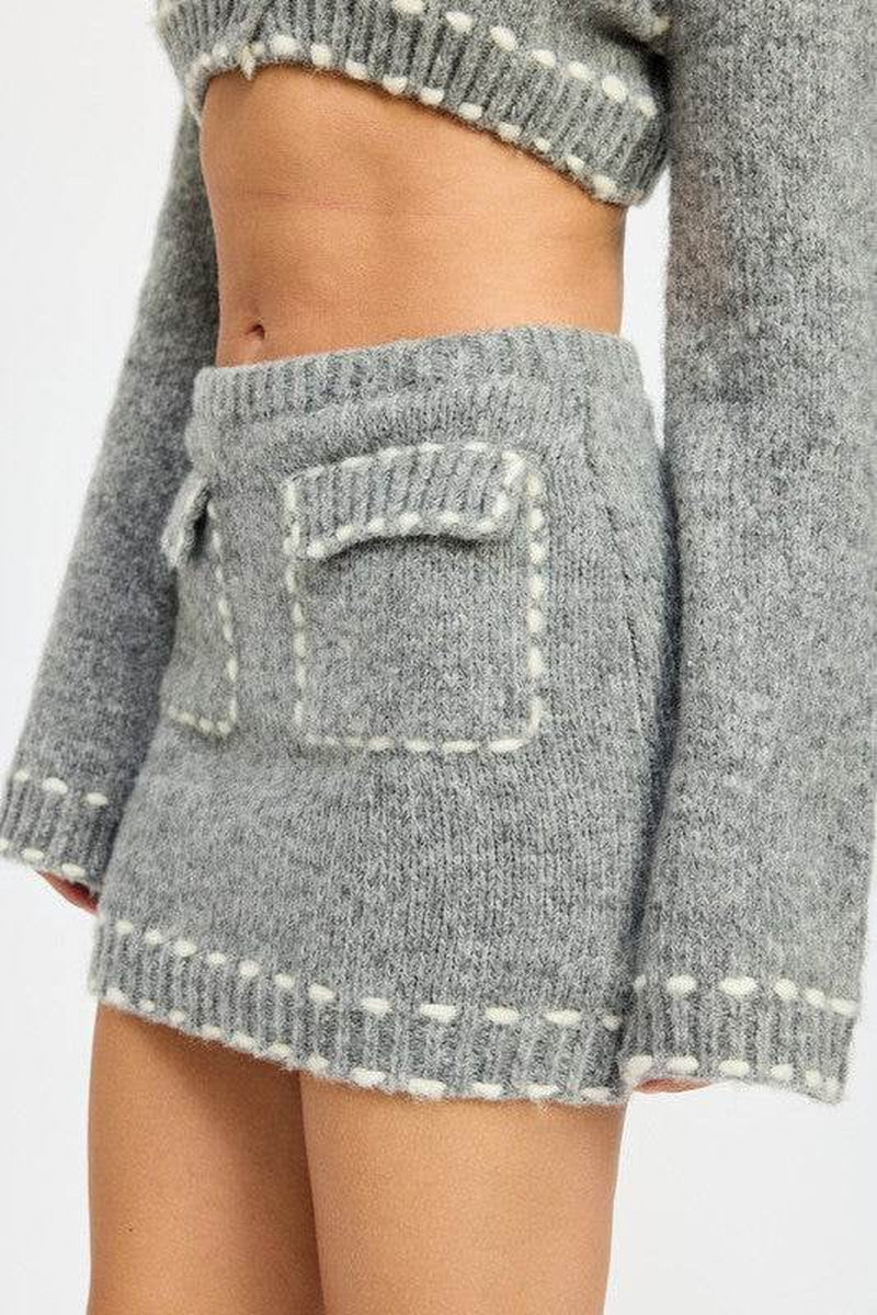 KNIT MINI SKIRT with CONTRASTED STITCHING