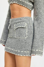 KNIT MINI SKIRT with CONTRASTED STITCHING