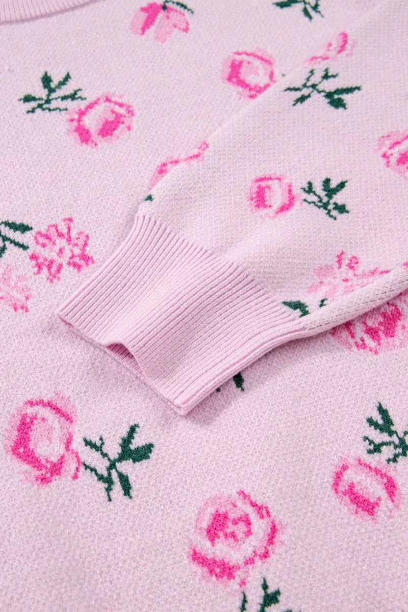 Floral Drop Shoulder Cropped Sweater