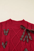 Christmas Plaid Lace-Up Puff Sleeve Sweater