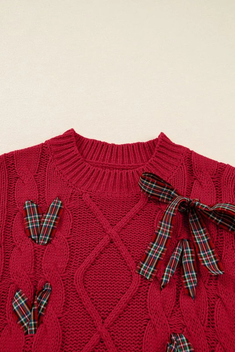 Christmas Plaid Lace-Up Puff Sleeve Sweater