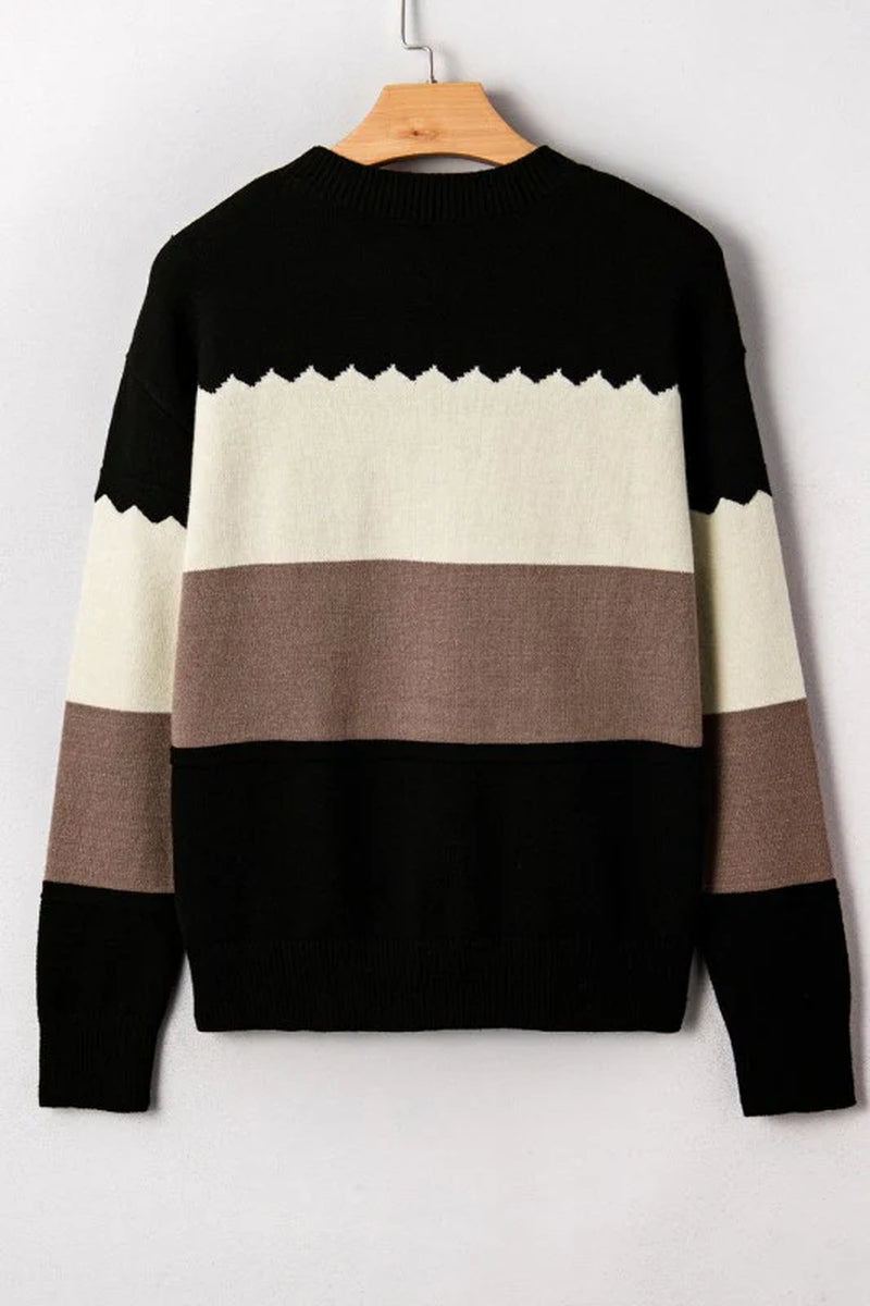 Colorblock Crew Neck Drop Shoulder Sweater