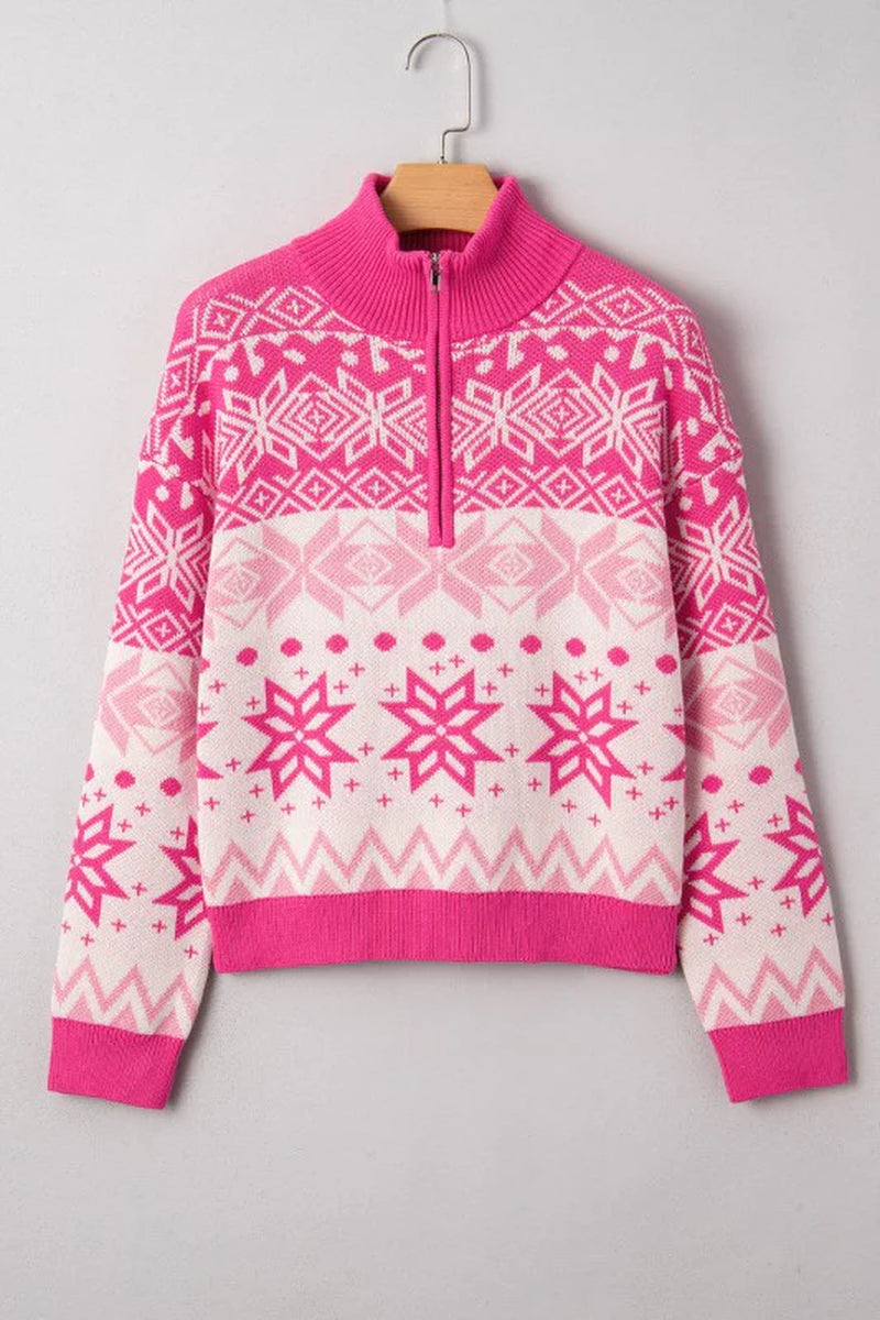 Geometric Christmas Snowflake Quarter Zip Collar S