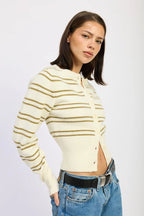 Button-Down Striped Cardigan