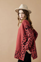 Oversized Mock Neck Leopard Print Sweater Tunic