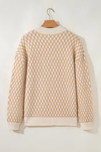 Rhombus Textured Knit Mock Neck Sweater
