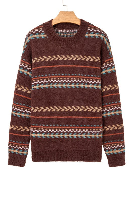 Boho Stripe Knitted Drop Shoulder Sweater