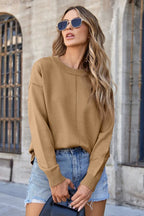 Solid Front Center Seam Drop Shoulder Sweater