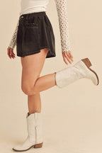 Aemi + Co Frayed Hem Elastic Waist Denim Shorts