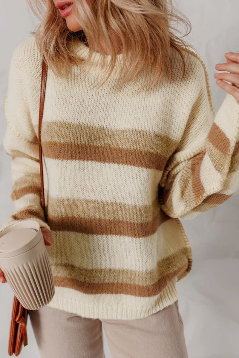 Stripe Reverse Seam Drop Shoulder Baggy Sweater