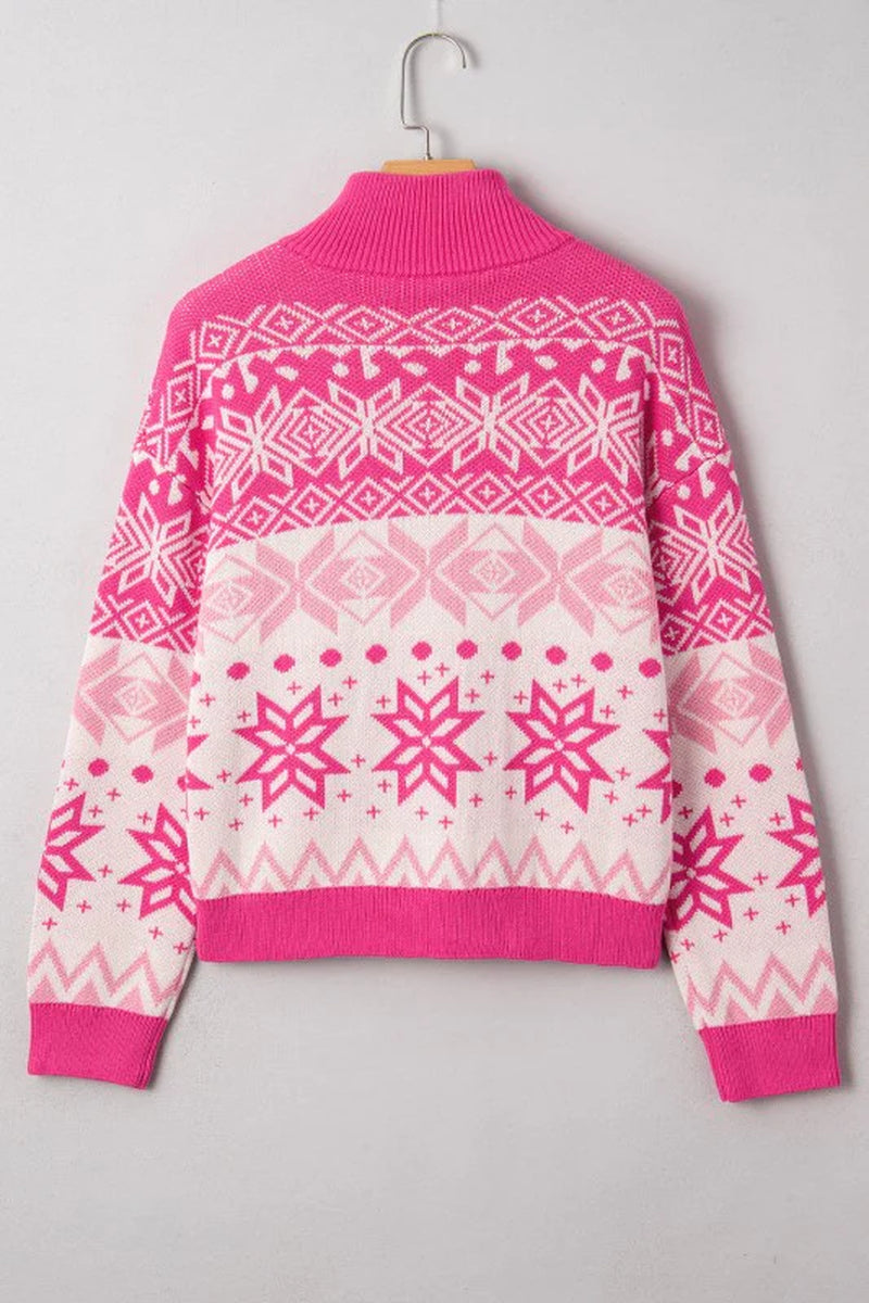 Geometric Christmas Snowflake Quarter Zip Collar S