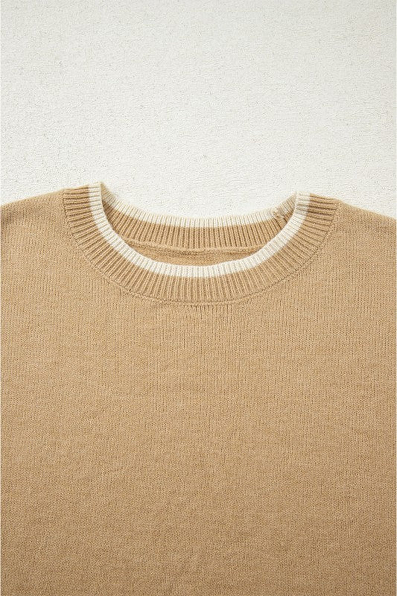 Leopard Bow Split Cuff Contrast Trim Sweater