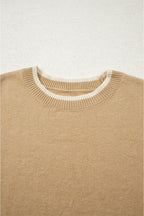 Leopard Bow Split Cuff Contrast Trim Sweater