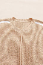 Contrast Stripe 3/4 Sleeve Crew Neck Sweater