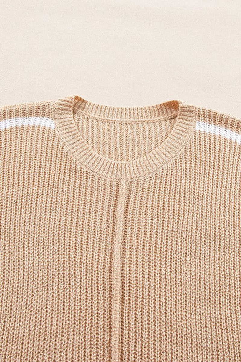 Contrast Stripe 3/4 Sleeve Crew Neck Sweater