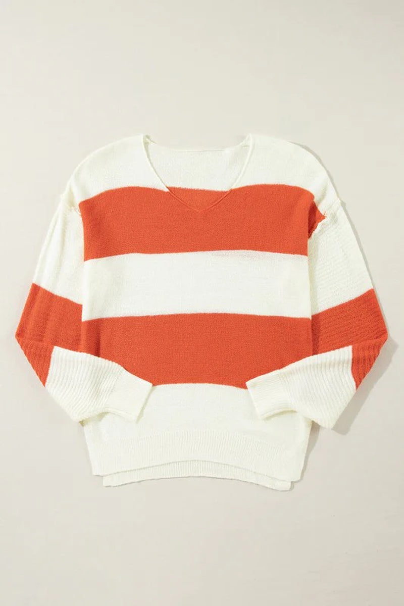 Colorblock Stripe Drop Shoulder Bubble Sleeve Swea