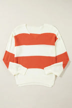 Colorblock Stripe Drop Shoulder Bubble Sleeve Swea