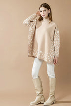 Oversized Mock Neck Leopard Print Sweater Tunic