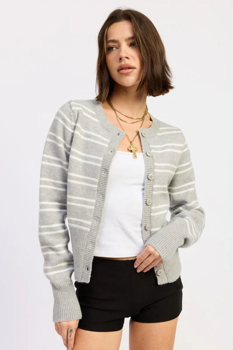Button-Down Striped Cardigan