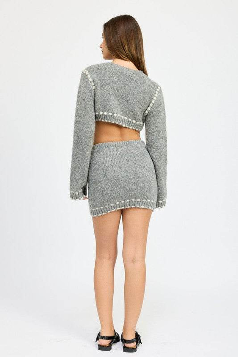 KNIT MINI SKIRT with CONTRASTED STITCHING