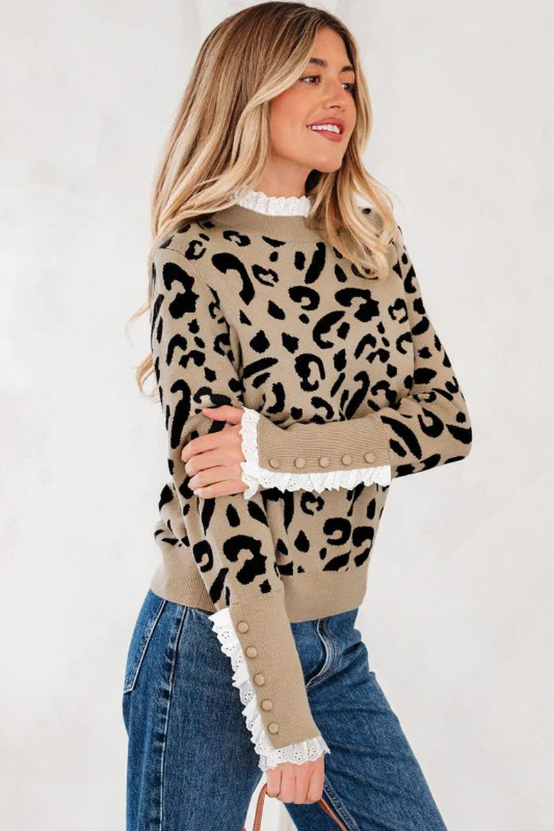 Leopard Lace Trim Sweater