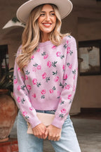 Floral Drop Shoulder Cropped Sweater
