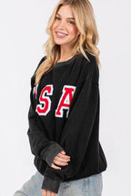 SAGE + FIG USA Letter Patch round Neck Sweatshirt