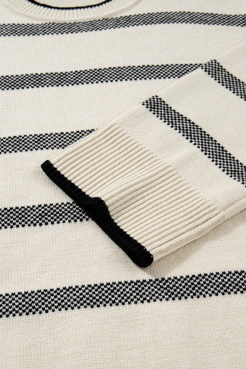 Plus Size Stripe Wide Sleeve Crewneck Sweater