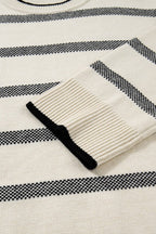 Plus Size Stripe Wide Sleeve Crewneck Sweater